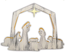 Load image into Gallery viewer, Christmas Nativity Wall Art, Handpainted 3D Wall Decor, 18x23 Inches, White with Gold Paint