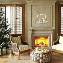 Load image into Gallery viewer, Christmas Nativity Wall Art, Handpainted 3D Wall Decor, 18x23 Inches, White with Gold Paint
